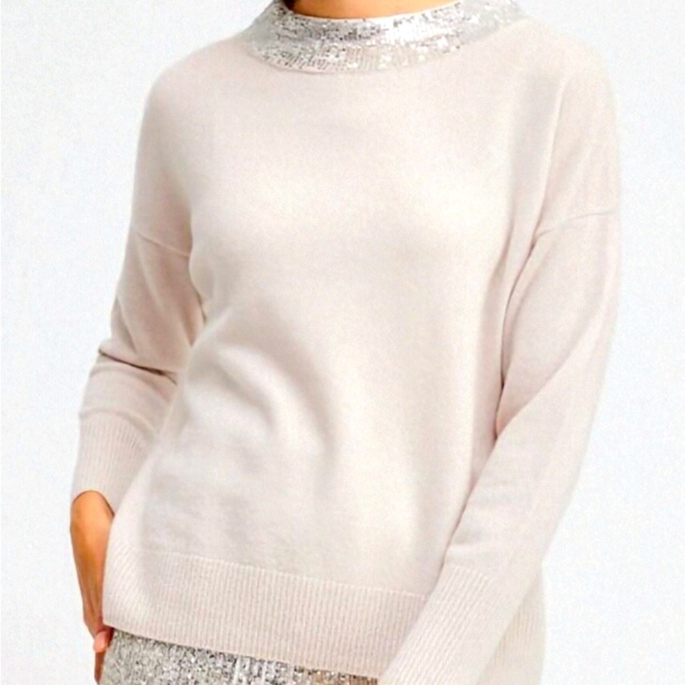 Chico’s Cashmere Sweater with Sequin Trim -Black Label